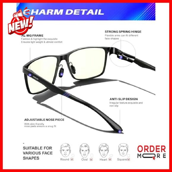 Al-Mg Metal Blue Light Blocking Glasses 45% Protection Computer Eyewear